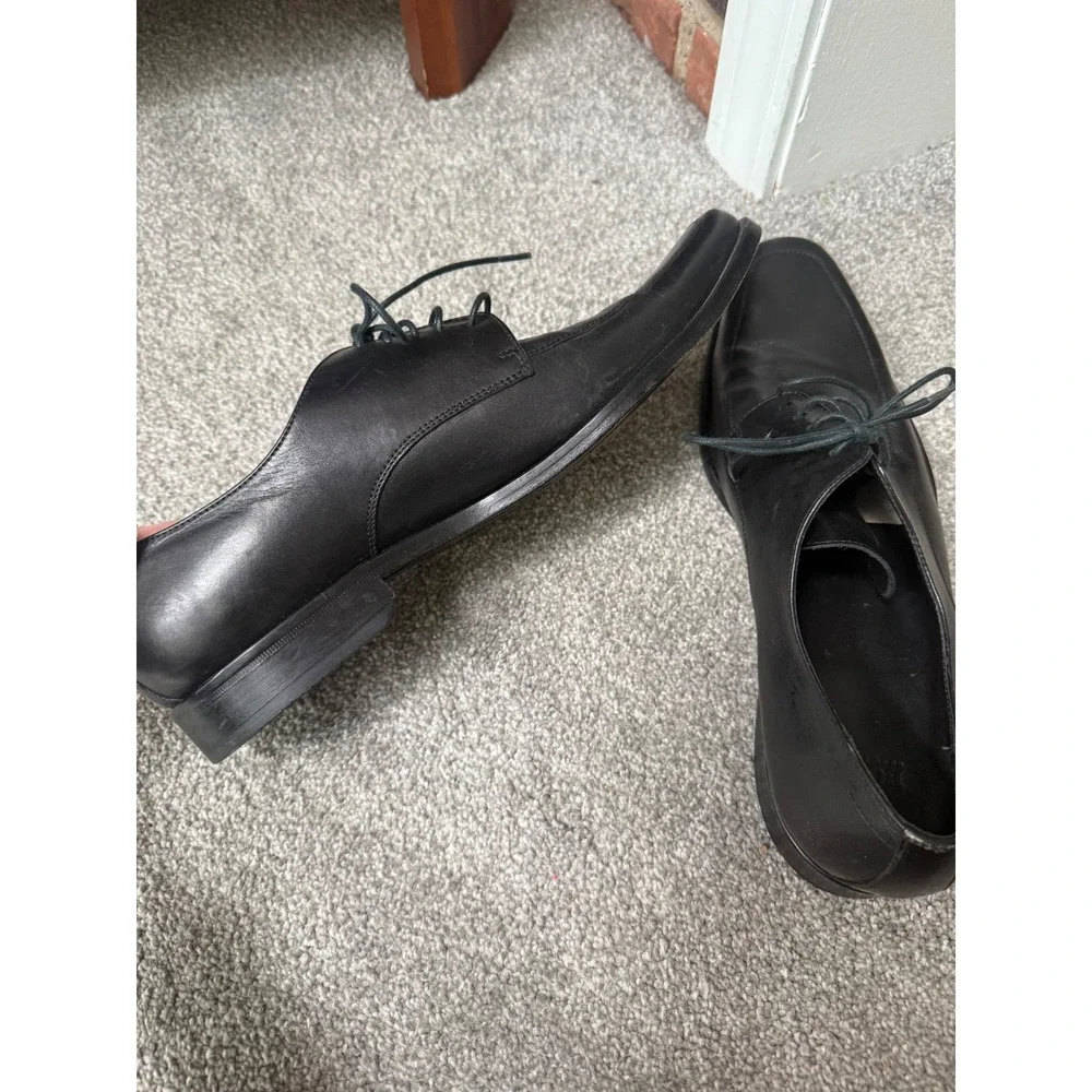 Hugo Boss Mens Black Leather Square Toe Derby Dress Shoes Size 10.5 US